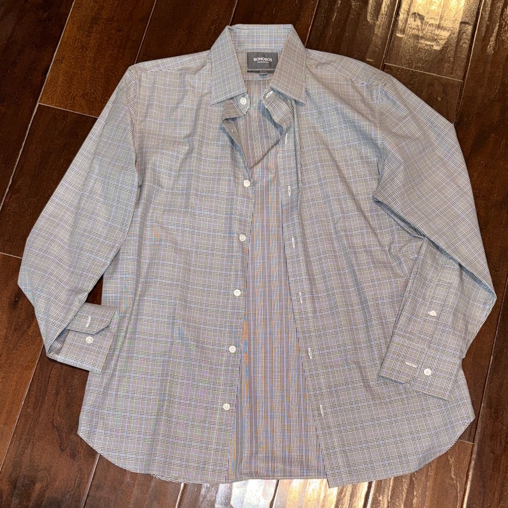Bonobos Blue and Gray Checkered Casual Button Down Shirt